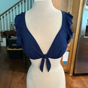 Sz 14 Bleu Rod Beattie Navy Blue Ruffle Sleeve Bikini Top